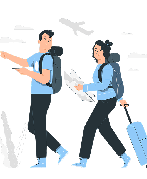 Illustration of two people traveling